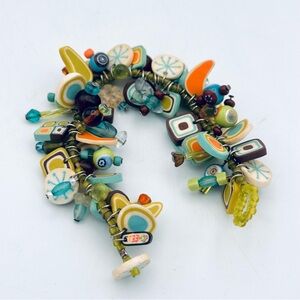 Vintage Style Mid-Century Modern Polymer Clay Bracelet Retro Geometric Art Glass